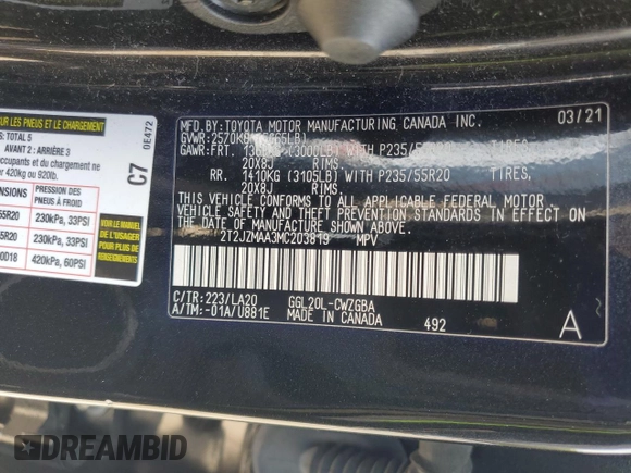 2021 Lexus RX with VIN 2T2JZMAA3MC203819, listed as a Copart auction lot 51278225 with 58,288 mi miles and Salvage Title. Bid and sale history available at carsss.com. Image 13.