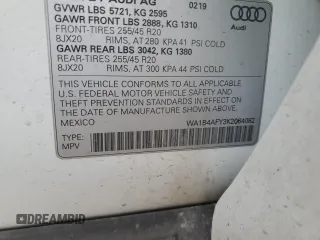 2019 Audi SQ5 Premium Plus with VIN WA1B4AFY3K2064082, listed as a Copart auction lot 81191483 with 43,602 mi miles and . Bid and sale history available at DreamBid. Image 14.