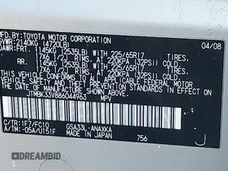 2008 Toyota RAV4 with VIN JTMBK33V886044963, listed as a IAAI auction lot 41633091 with 128,033 mi miles. Bid and sale history available at carsss.com. Image 9.