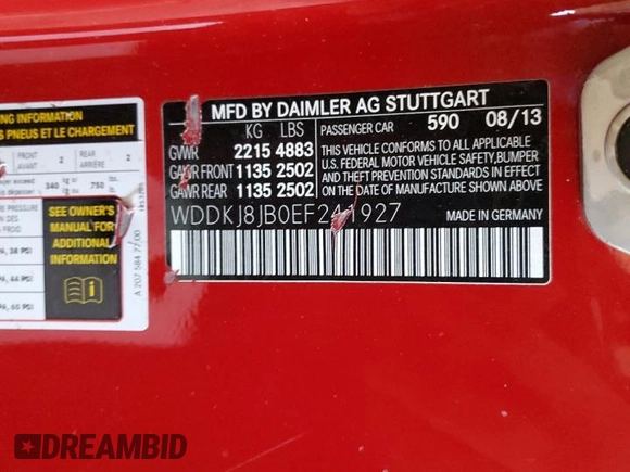 2014 Mercedes-Benz E 350 z VIN WDDKJ8JB0EF241927, wystawiony jako Copart lot #57474985 z przebiegiem 96 335 mil mil oraz Szkoda całkowita • Salvage title. Historia ofert i sprzedaży dostępna na DreamBid. Obrazek 13.