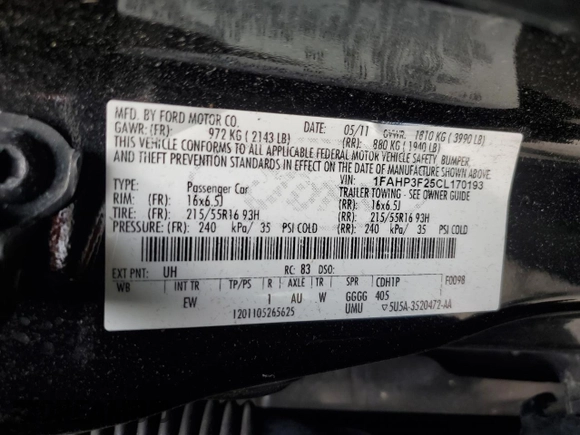 2012 Ford Focus SE with VIN 1FAHP3F25CL170193, listed as a Copart auction lot 58075895 with 180,689 mi miles and Salvage title. Bid and sale history available at DreamBid. Image 12.