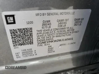 2021 Chevrolet Traverse LT Leather with VIN 1GNEVHKW2MJ140601, listed as a Copart auction lot 65376624 with 57,276 mi miles and Salvage Title. Bid and sale history available at carsss.com. Image 13.