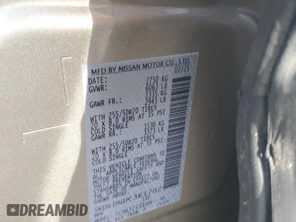 2023 Infiniti QX60 Autograph with VIN 5N1DL1HU1PC361702, listed as a Copart auction lot 87579185 with 23,864 mi miles and Salvage title. Bid and sale history available at DreamBid. Image 13.