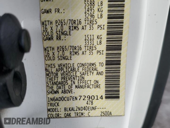 2014 Nissan Frontier SV with VIN 1N6AD0CU7EN729014, listed as a Copart auction lot 74666514 with 80,890 mi miles and Salvage title. Bid and sale history available at DreamBid. Image 12.