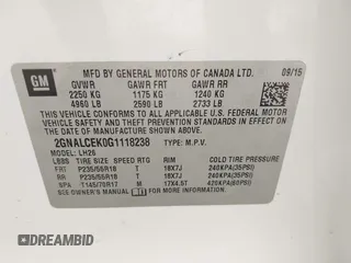 2016 Chevrolet Equinox LT with VIN 2GNALCEK0G1118238, listed as a IAAI auction lot 41596169 with 125,102 mi miles. Bid and sale history available at carsss.com. Image 9.
