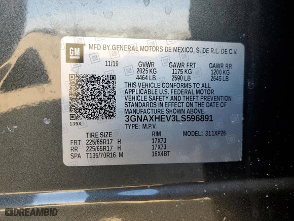 2020 Chevrolet Equinox LS with VIN 3GNAXHEV3LS596891, listed as a Copart auction lot 48757865 with 69,772 mi miles and Salvage Title. Bid and sale history available at carsss.com. Image 15.