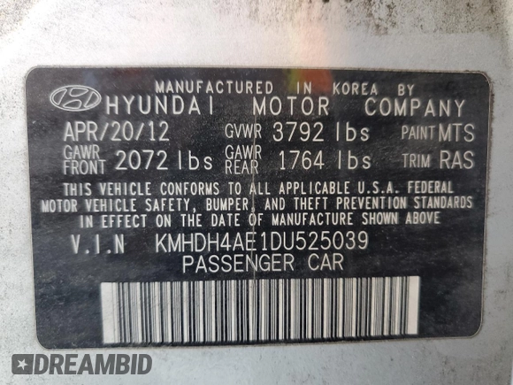 2013 Hyundai Elantra Limited with VIN KMHDH4AE1DU525039, listed as a Copart auction lot 49798485 with 236,973 mi miles and Clean Title. Bid and sale history available at carsss.com. Image 12.