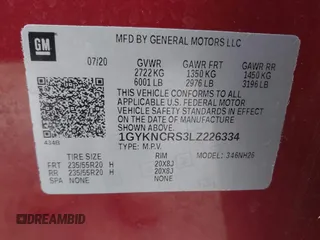 2020 Cadillac XT5 Premium Luxury FWD with VIN 1GYKNCRS3LZ226334, listed as a IAAI auction lot 41886700 with 86,736 mi miles. Bid and sale history available at carsss.com. Image 9.