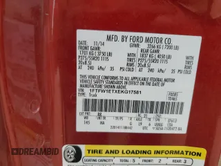 2014 Ford F-150 XL with VIN 1FTFW1ETXEKG17581, listed as a Copart auction lot 51266085 with 0 mi miles and Salvage Title. Bid and sale history available at carsss.com. Image 13.
