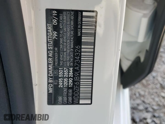 2020 Mercedes-Benz E 450 with VIN WDDZF6JB9LA734326, listed as a Copart auction lot 53639565 with 21,563 mi miles and Salvage Title. Bid and sale history available at DreamBid. Image 12.