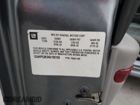 2004 Buick LeSabre Custom with VIN 1G4HP52K34U166193, listed as a Copart auction lot 45850125 with 296,936 mi miles and Salvage Title. Bid and sale history available at DreamBid. Image 15.