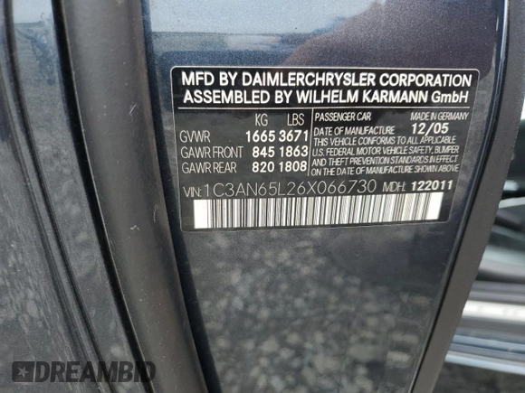 2006 Chrysler Crossfire Limited z VIN 1C3AN65L26X066730, wystawiony jako Copart lot #78613294 z przebiegiem 125 074 mil mil oraz Szkoda całkowita • Salvage title. Historia ofert i sprzedaży dostępna na DreamBid. Obrazek 14.