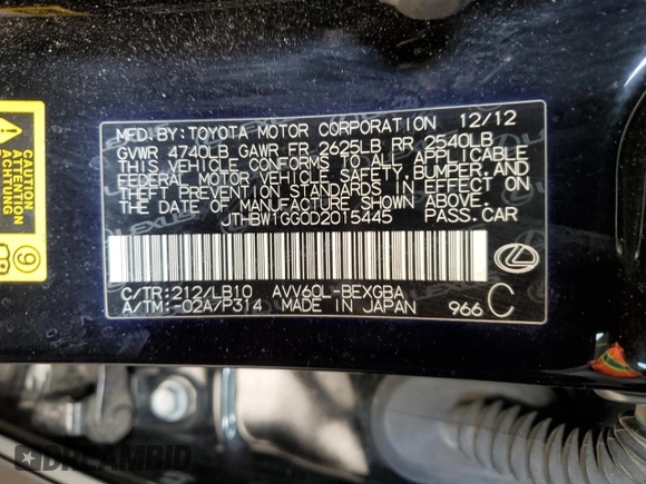 2013 Lexus ES 300h z VIN JTHBW1GG0D2015445, wystawiony jako Copart lot #56705365 z przebiegiem 118 446 mil mil oraz Szkoda całkowita • Salvage title. Historia ofert i sprzedaży dostępna na DreamBid. Obrazek 12.