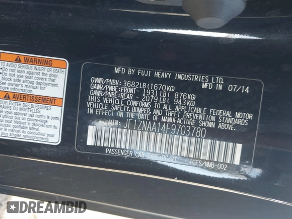 2015 Scion FR-S z VIN JF1ZNAA14F9703780, wystawiony jako IAAI lot #41493648 z przebiegiem 125 997 mil mil oraz . Historia ofert i sprzedaży dostępna na DreamBid. Obrazek 9.