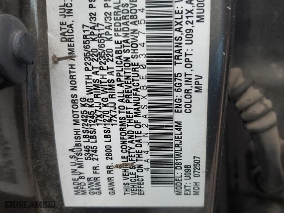 2011 Mitsubishi Endeavor LS with VIN 4A4JN2ASXBE034754, listed as a Copart auction lot 44753165 with 201,097 mi miles and Salvage Title. Bid and sale history available at carsss.com. Image 13.