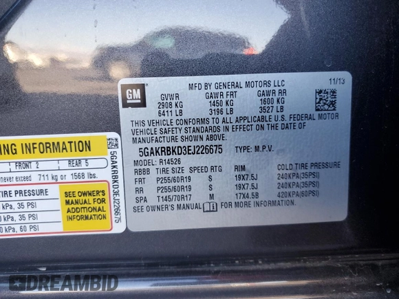 2014 Buick Enclave Leather with VIN 5GAKRBKD3EJ226675, listed as a Copart auction lot 51979815 with 179,040 mi miles and Salvage Title. Bid and sale history available at carsss.com. Image 15.