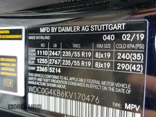 2019 Mercedes-Benz GLC with VIN WDC0G4KB6KV170476, listed as a Copart auction lot 71877602 with 78,491 mi miles. Bid and sale history available at carsss.com. Image 14.