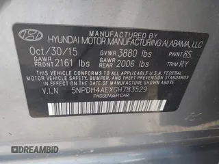 2016 Hyundai Elantra SE with VIN 5NPDH4AEXGH783529, listed as a IAAI auction lot 42461518 with 143,620 mi miles and . Bid and sale history available at DreamBid. Image 9.