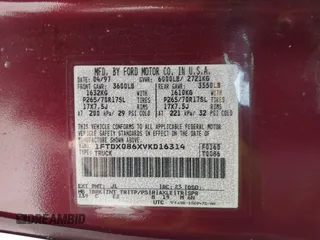 1997 Ford F-150 с VIN 1FTDX086XVKD16314, выставлен на аукционе IAAI как лот 42631877 с пробегом 195 807 миль миль и . История ставок и продаж доступна на DreamBid. Изображение 9.