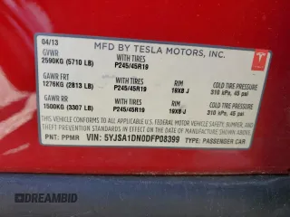 2013 Tesla Model S with VIN 5YJSA1DN0DFP08399, listed as a Copart auction lot 58848335 with 162,476 mi miles and Clean title. Bid and sale history available at DreamBid. Image 12.