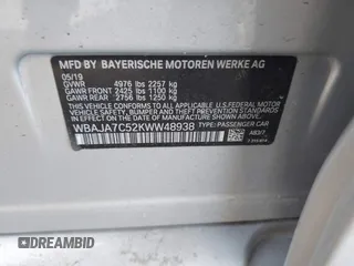 2019 BMW 5 Series 530i xDrive z VIN WBAJA7C52KWW48938, wystawiony jako IAAI lot #41588191 z przebiegiem 50 052 mil mil oraz . Historia ofert i sprzedaży dostępna na DreamBid. Obrazek 9.