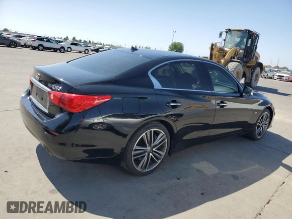 2014 Infiniti Q50 Premium with VIN JN1BV7ARXEM687605, listed as a Copart auction lot 61275535 with 104,337 mi miles and Salvage title. Bid and sale history available at DreamBid. Image 3.