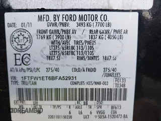 2011 Ford F-150 XLT with VIN 1FTFW1ET6BFA52931, listed as a IAAI auction lot 42832457 with Not provided miles and . Bid and sale history available at DreamBid. Image 9.