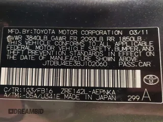 2011 Toyota Corolla L with VIN JTDBU4EE3BJ102060, listed as a IAAI auction lot 42140081 with 125,989 mi miles. Bid and sale history available at carsss.com. Image 9.