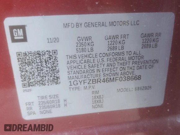 2021 Cadillac XT4 AWD Luxury with VIN 1GYFZBR46MF038668, listed as a Copart auction lot 42121925 with Not Provided miles and Salvage Title. Bid and sale history available at carsss.com. Image 14.