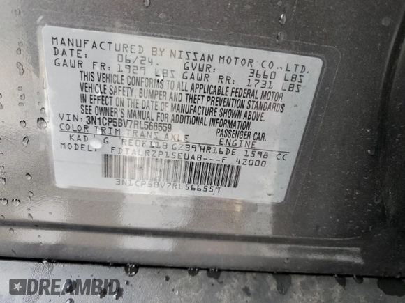 2024 Nissan Kicks S with VIN 3N1CP5BV7RL566559, listed as a Copart auction lot 48710485 with 5,903 mi miles and Salvage Title. Bid and sale history available at carsss.com. Image 15.