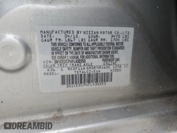 2015 Nissan Note SV z VIN 3N1CE2CP4FL432253, wystawiony jako Copart lot #54423805 z przebiegiem 125 973 mil mil oraz Szkoda całkowita • Salvage title. Historia ofert i sprzedaży dostępna na DreamBid. Obrazek 12.