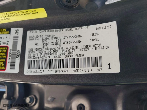 2018 Toyota Tacoma SR with VIN 5TFCZ5AN6JX127774, listed as a IAAI auction lot 41989635 with 28,161 mi miles. Bid and sale history available at carsss.com. Image 9.