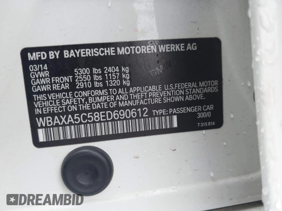 2014 BMW 5 Series 535d with VIN WBAXA5C58ED690612, listed as a IAAI auction lot 41570616 with 95,124 mi miles and . Bid and sale history available at carsss.com. Image 9.