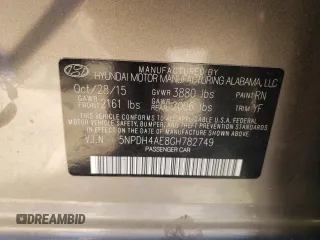 2016 Hyundai Elantra SE with VIN 5NPDH4AE8GH782749, listed as a Copart auction lot 47066475 with 100,352 mi miles and Salvage Title. Bid and sale history available at carsss.com. Image 12.
