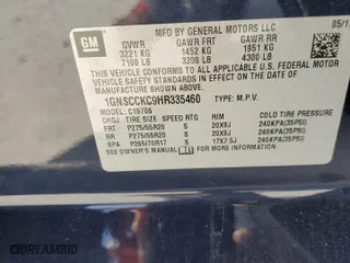 2017 Chevrolet Tahoe Premier with VIN 1GNSCCKC9HR335460, listed as a Copart auction lot 47653205 with 100,743 mi miles and Salvage Title. Bid and sale history available at carsss.com. Image 15.