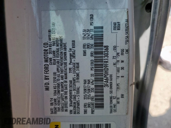 2015 Ford Fusion SE with VIN 3FA6P0HD9FR130368, listed as a Copart auction lot 56222765 with 143,136 mi miles and Salvage title. Bid and sale history available at DreamBid. Image 12.