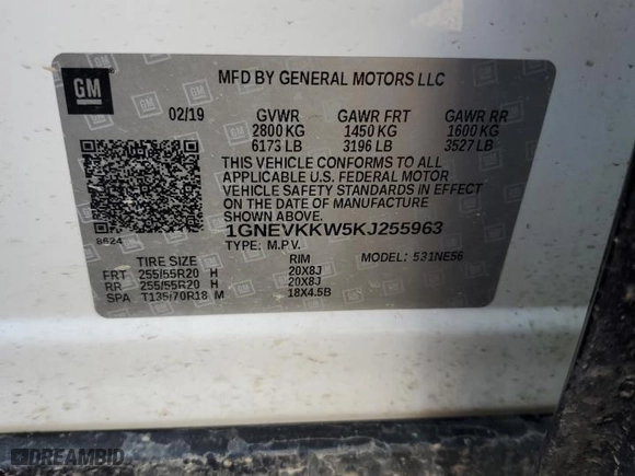 2019 Chevrolet Traverse Premier with VIN 1GNEVKKW5KJ255963, listed as a Copart auction lot 48486035 with 78,238 mi miles and Clean Title. Bid and sale history available at carsss.com. Image 15.