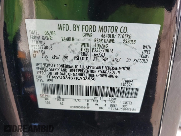 2007 Ford Escape XLT с VIN 1FMYU93167KA03558, выставлен на аукционе IAAI как лот 41641444 с пробегом 182 382 миль миль и . История ставок и продаж доступна на DreamBid. Изображение 9.