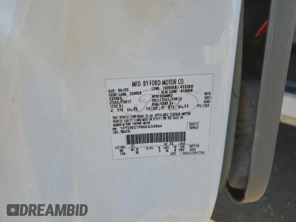 2006 Ford Super Duty F-250 XL with VIN 1FTSW21P86EA35864, listed as a Copart auction lot 76004844 with 173,753 mi miles and Salvage Title. Bid and sale history available at carsss.com. Image 14.