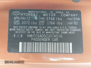 2012 Hyundai Veloster w/Gray Int z VIN KMHTC6AD5CU074516, wystawiony jako IAAI lot #42061623 z przebiegiem 133 338 mil mil oraz . Historia ofert i sprzedaży dostępna na DreamBid. Obrazek 9.