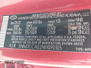 2022 Hyundai Tucson SEL z VIN 5NMJCCAE2NH090105, wystawiony jako IAAI lot #42145889 z przebiegiem 28 636 mil mil oraz . Historia ofert i sprzedaży dostępna na DreamBid. Obrazek 9.