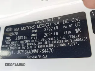 2021 Kia Forte GT-Line with VIN 3KPF34AD8ME284470, listed as a IAAI auction lot 42325550 with 40,600 mi miles and . Bid and sale history available at DreamBid. Image 9.