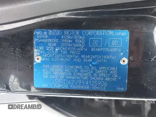 2000 Suzuki Grand Vitara JLX z VIN JS3TD62V9Y4125906, wystawiony jako IAAI lot #41202351 z przebiegiem 146 300 mil mil oraz . Historia ofert i sprzedaży dostępna na DreamBid. Obrazek 9.