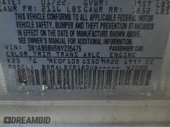2022 Nissan Sentra S with VIN 3N1AB8BV6NY235475, listed as a Copart auction lot 50362815 with Not Provided miles and Salvage Title. Bid and sale history available at carsss.com. Image 12.