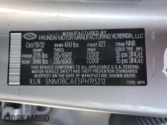 2023 Hyundai Tucson SEL with VIN 5NMJBCAE5PH195212, listed as a Copart auction lot 50311045 with 57,825 mi miles and Non Repairable. Bid and sale history available at DreamBid. Image 14.