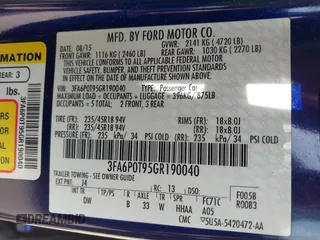2016 Ford Fusion SE with VIN 3FA6P0T95GR190040, listed as a IAAI auction lot 42545670 with 151,845 mi miles and . Bid and sale history available at DreamBid. Image 9.