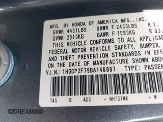 2011 Honda Accord EX with VIN 1HGCP2F79BA146887, listed as a IAAI auction lot 42430728 with 211,302 mi miles and . Bid and sale history available at DreamBid. Image 9.