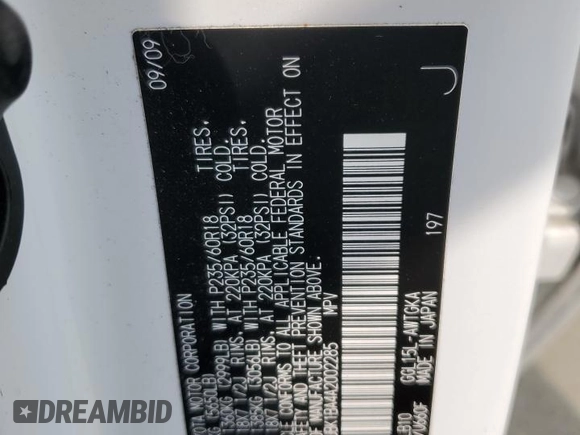 2010 Lexus RX 350 with VIN JTJBK1BA4A2002285, listed as a Copart auction lot 60597945 with 61,903 mi miles and Salvage title. Bid and sale history available at DreamBid. Image 13.
