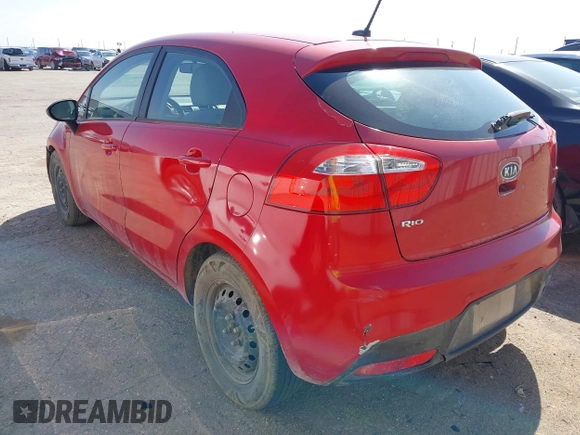 2012 Kia Rio LX with VIN KNADM5A35C6058809, listed as a IAAI auction lot 42052025 with 124,266 mi miles. Bid and sale history available at carsss.com. Image 3.