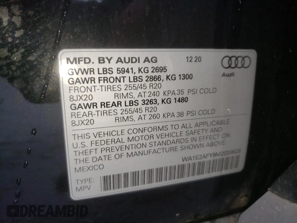 2021 Audi Q5 Premium Plus with VIN WA1E2AFY9M2039628, listed as a Copart auction lot 68333322 with 21,839 mi miles. Bid and sale history available at carsss.com. Image 15.